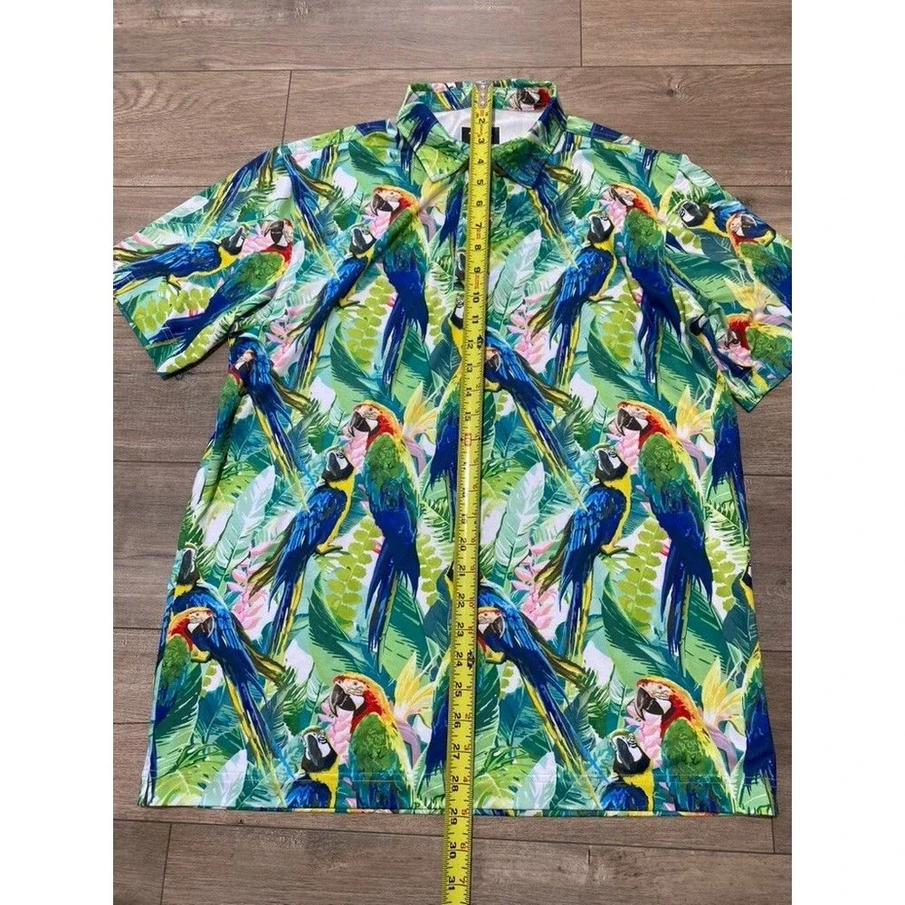 Waggle Golf Polo Shirt Mens L Blue Parrot Floral AOP Performance Stretch Wick - Picture 4 of 7